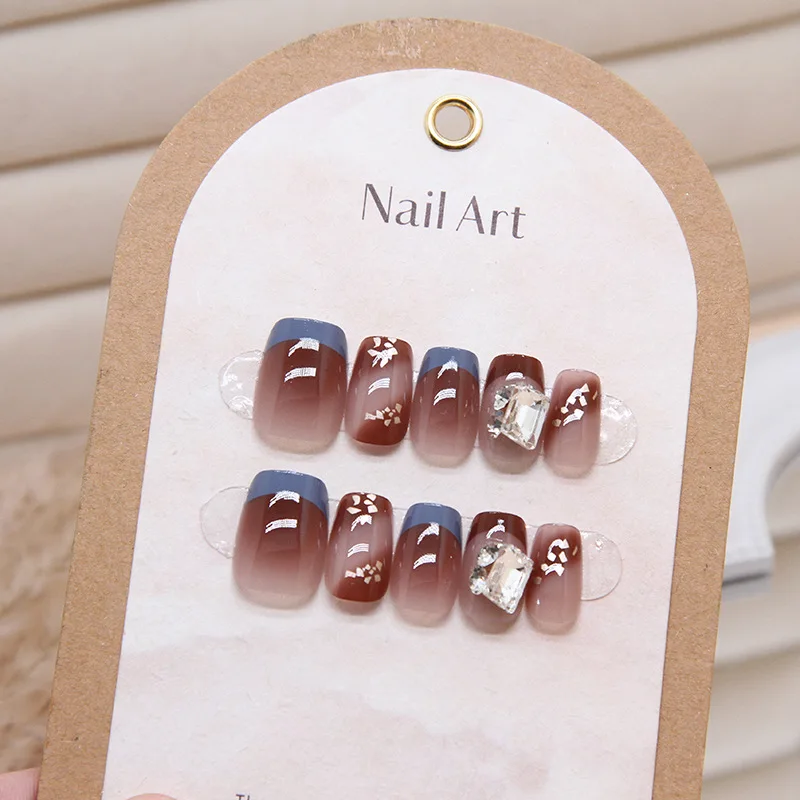 10 pieces of French high-end light luxury wearable nail, detachable nail art pieces, gradient blurred nail art pieces