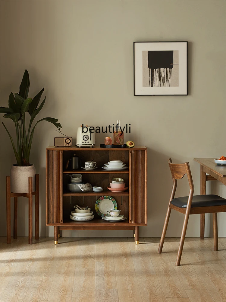 Solid Wood Sideboard Guest Restaurant Wall Storage Locker Modern Minimalist Black Walnut Tea Cabinet