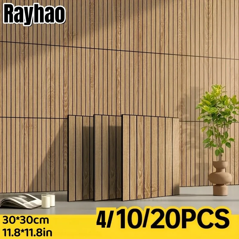 

3D Groove Design Grille Self-Adhesive Wallpaper Peel and Stick PVC Retro Wood Grain Texture Wall Sticker Home Decor Renovation