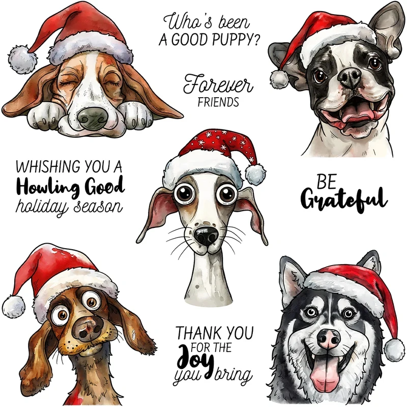 

Cute Christmas Puppy Dogs Cutting Dies Clear Stamp DIY Scrapbooking Metal Dies Silicone Stamp For Cards Albums Decor