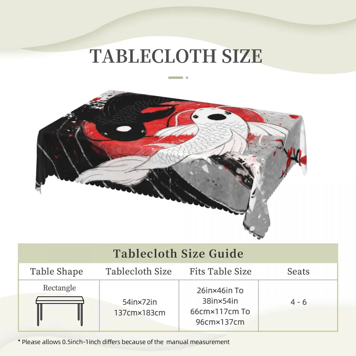 Koi Fish - Yin Yang Customized Rectangular Tablecloth Oilproof Table Cover for Dining Events Table Cloth