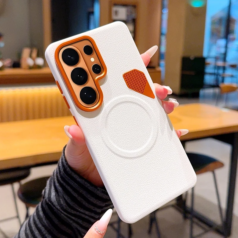 

For Samsung Galaxy S26 Ultra , S26 Plus Case ELVEV Magnetic Luxury PU Leather Dropproof with Heat Dissipation Protection Cover