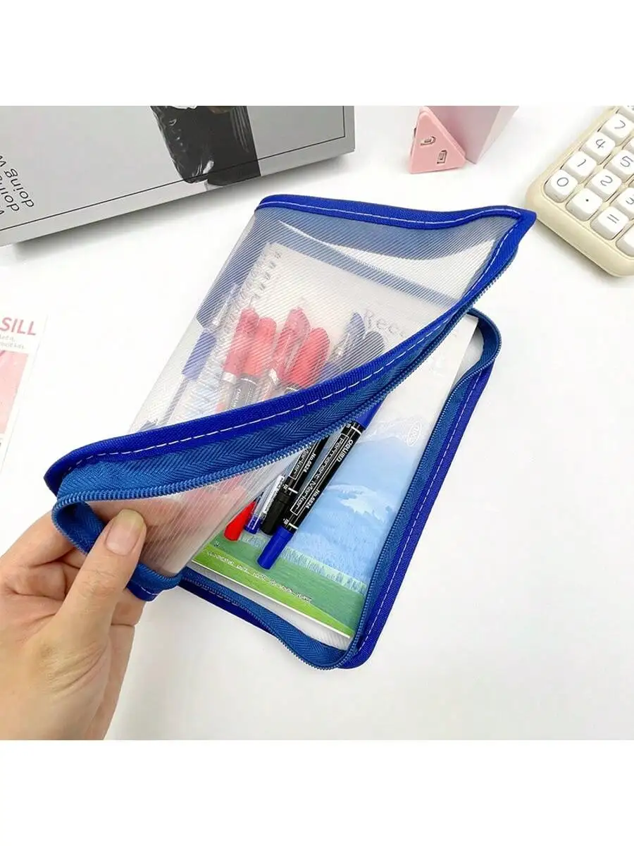 1PC A5 Size Large Capacity Transparent Stationery Bag Portable Storage for Student Cosmetics & Card Organization
