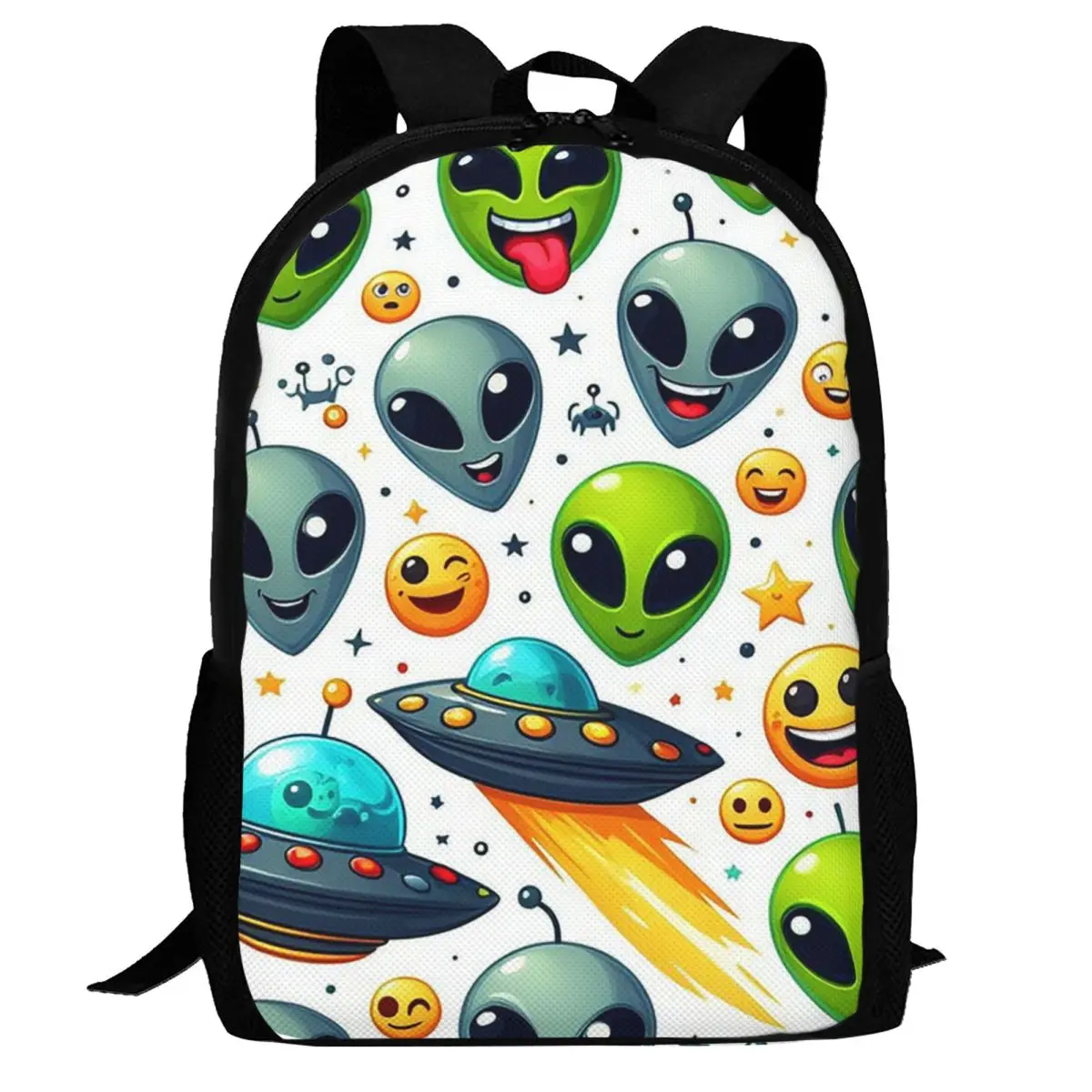 Green Alien And UFO Pattern Backpack Daypack Large Capacity Children BookBag School Bag Shoulder Bags for Men Women