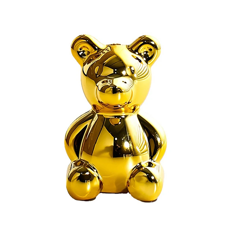 Mini Cute Gold Silver Bear Miniature Figurines Cartoon Animal Living Room Decoration Desk Accessories Sculpture