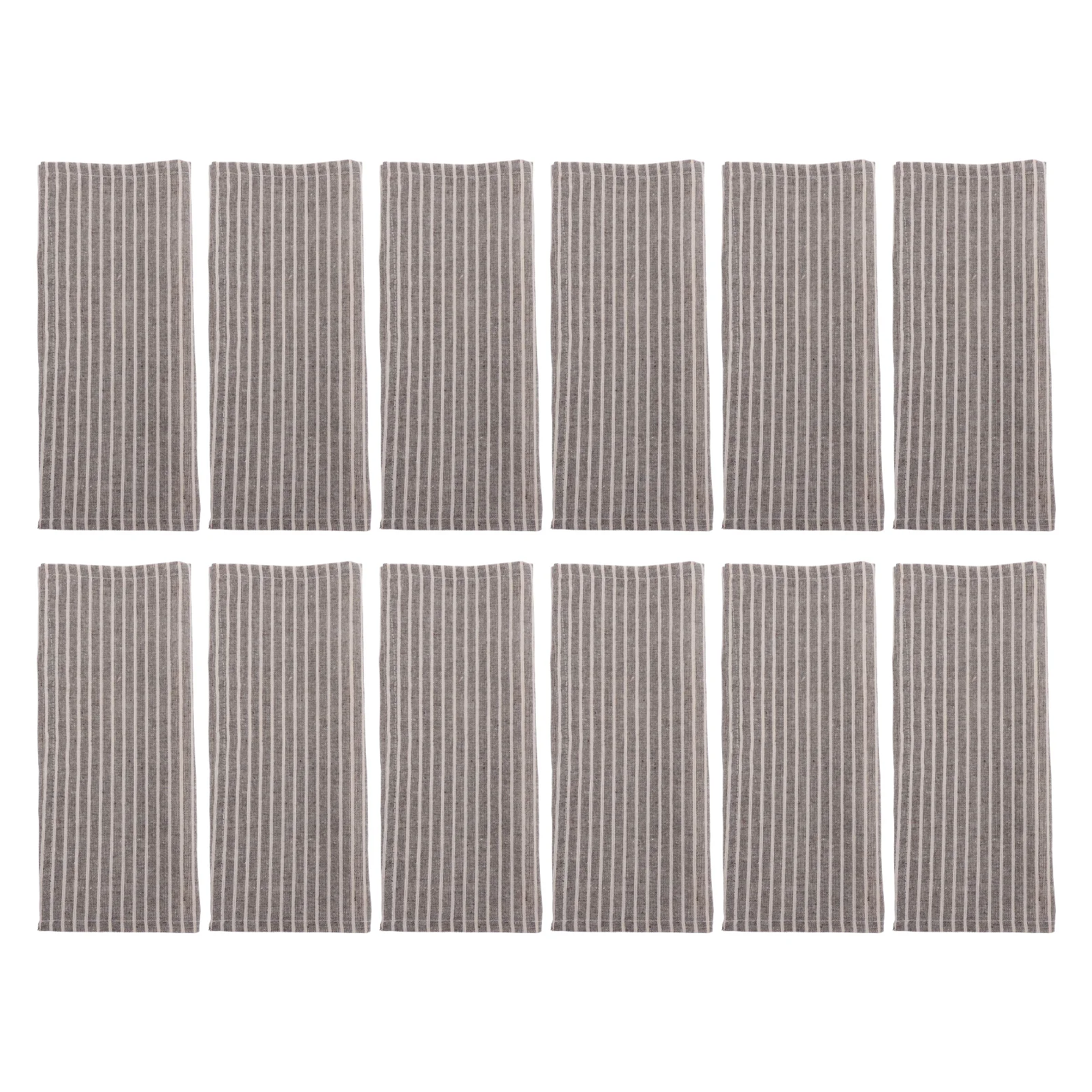 

12 Pcs Linen Cotton Napkins Vintage Holiday Stripe Party Table Student Trendy Dinner Cloth Washable Striped Fabric