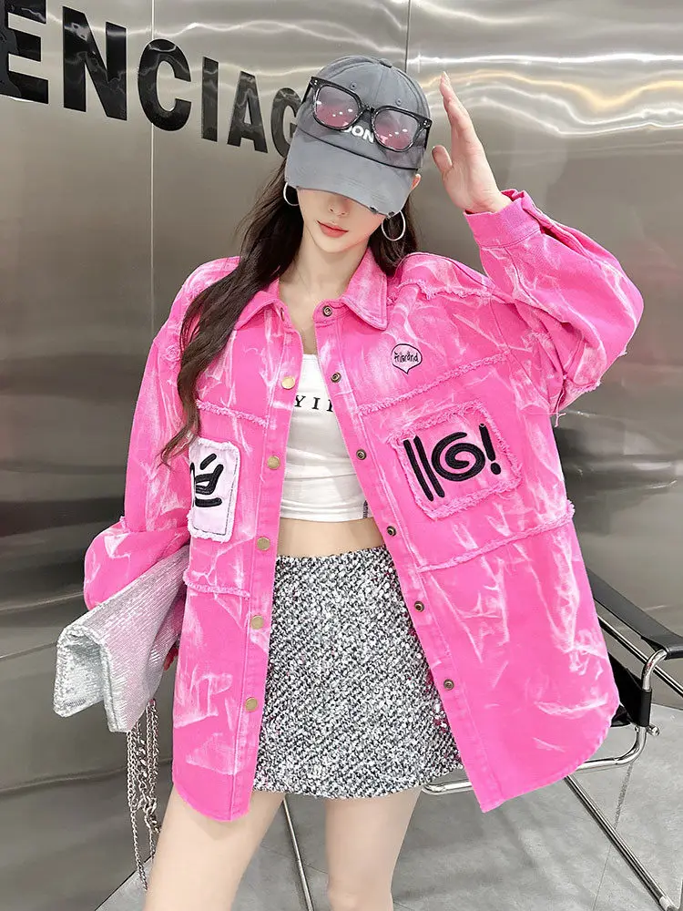 

Женская джинсовая рубашка-куртка оверсайз в винтажном стиле, повседневная, шикарная, роскошная, для многослойных образов, весна-осень, модная верхняя одежда оптом