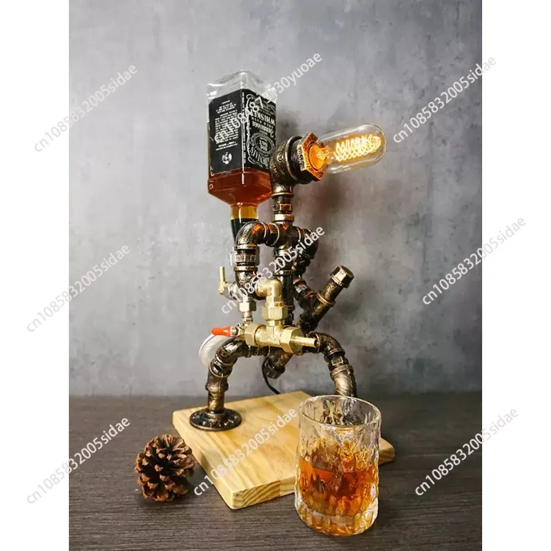 Plumbing Robot Industrial Style Retro Table Lamp Decorative Ornaments Wine Rack Wine Dispenser