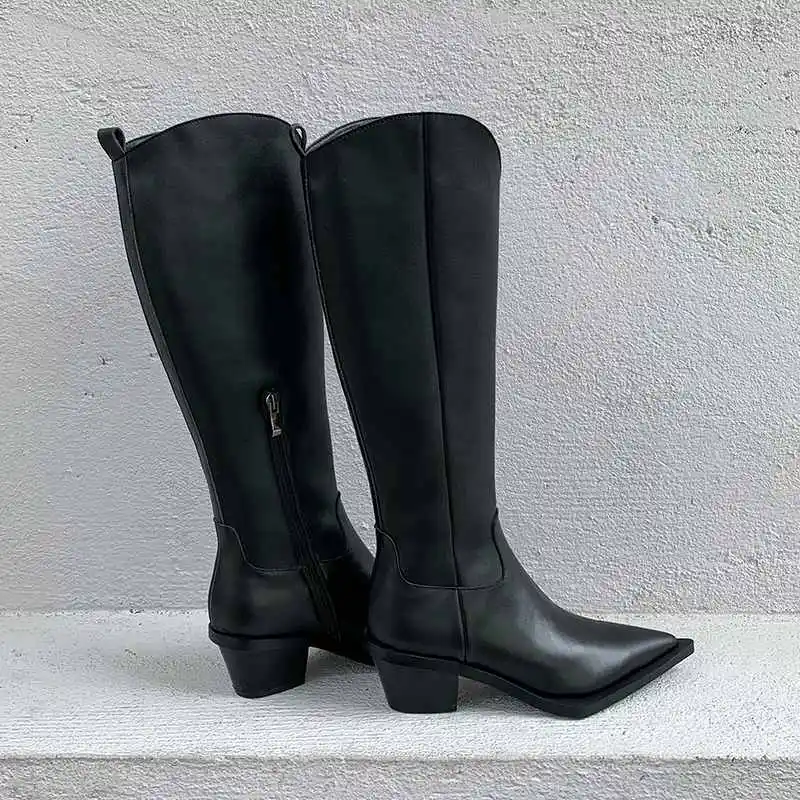 Krazing Pot Winter Genuine Leather Zipper Long Boots Pointed Toe High Heels European Lazy Design Keep Warm Knee-high Boots L88