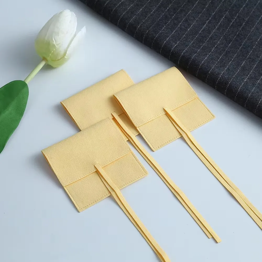 작은 크기 대량 따뜻한 노란색 마이크로 화이버 쥬얼리 반지 귀걸이 봉투 가방 웨딩 소녀 머리핀 기념일 선물 포장 주머니