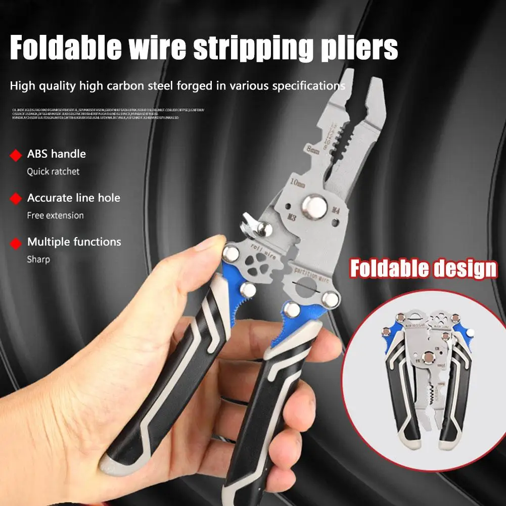 18 In 1 Foldable Wire Stripping Pliers Crimper Cable Cutter Crimping Pliers Terminal Hand Tool Maintenance Anti-Slip Stripper