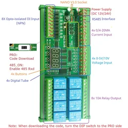 8AI-8DI-8DO Multifunction IO Expanding Module for ARDUINO NANO V3.0 RS485 Modbus RTU Open PLC LED Current Voltage Sensor