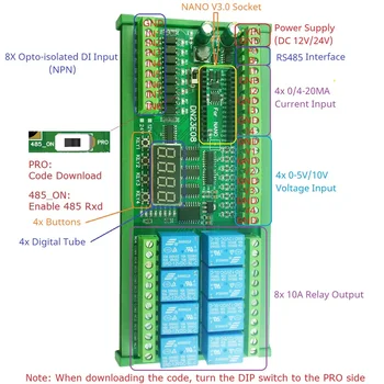 8AI-8DI-8DO Multifunction IO Expanding Module for ARDUINO NANO V3.0 RS485 Modbus RTU Outdoor PLC LED Current Voltage Sensor