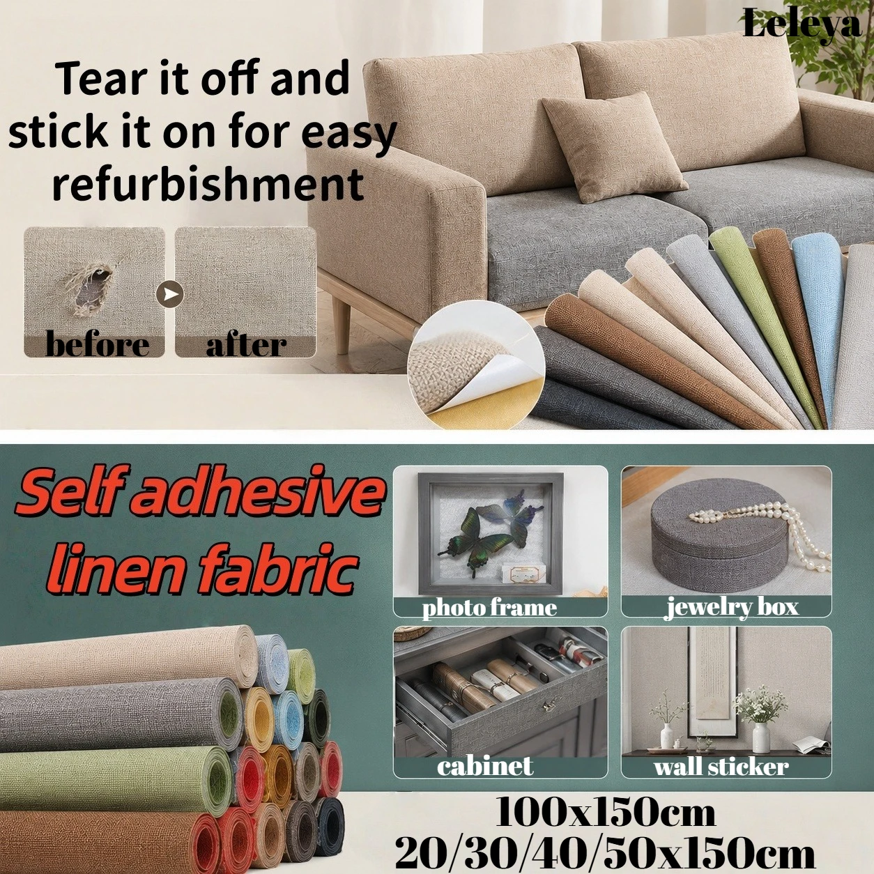 

Self Adhesive Linen Texture Wallpaper Removable Waterproof Linen Sofa Repair Cabinet Renovation Craft Production