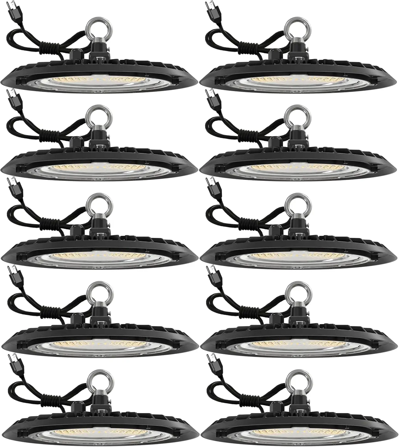 10 Pack UFO LED High Bay Light, Plug & Play Lighting for Warehouse, 5000K Daylight, 150W, Power Cord Included, 19500 LM, 1