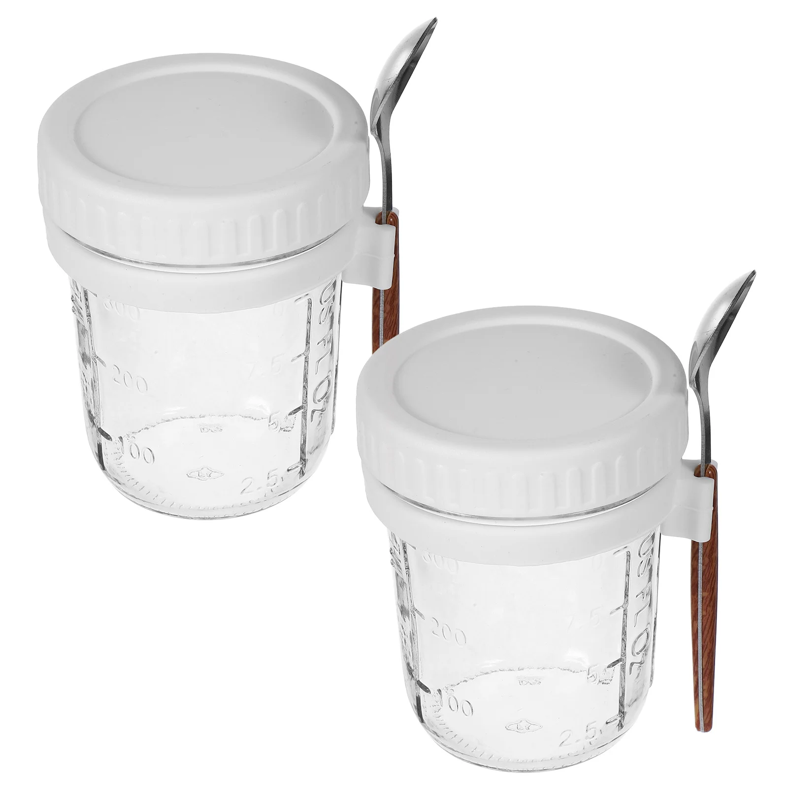 

2Pcs Portable Breakfast Cups Sealed Glass Jars Large Capacity Silicone Wood Lid Spoon Office Home Gym Storage Overnight Oats