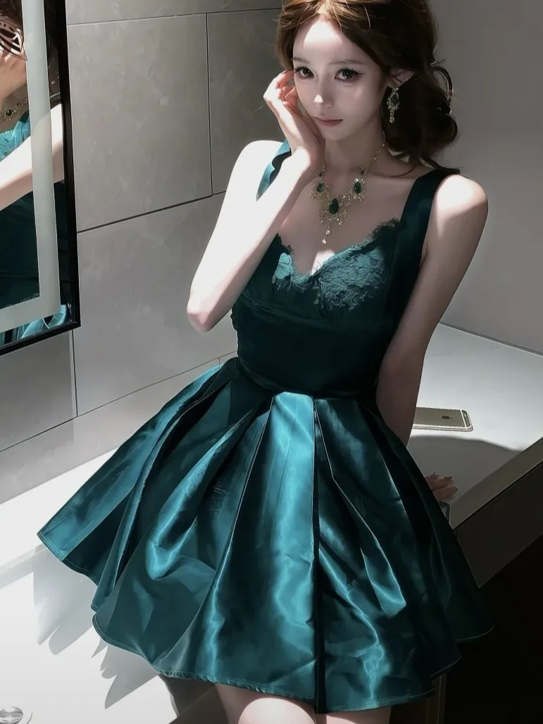 

New Popular Birthday Party Dress Elegant High Waist A-Line Short Skirt for Women Luxury Daughter of Rich Family Gown