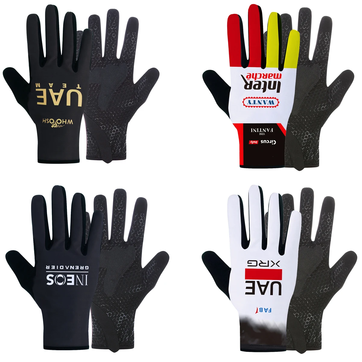 White 2027 Wanty Cycling Gloves Anti Shock UAE Full Finger Bike Gloves Sports Gloves Fitness Warmth Gym Riding Bicycle Mittens