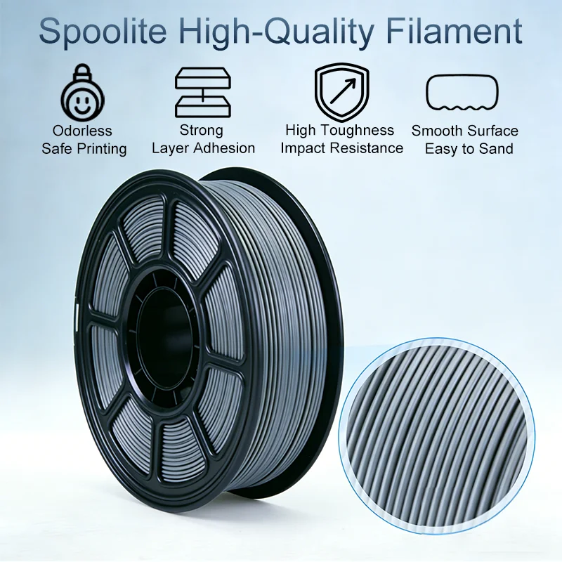 Filamento PETG Basic para Impresora 3D Spoolite, 1.75mm 1KG, Duradero y de Alta Precisión ±0.02mm, Enrollado Ordenado y Sellado al Vacío, Envío Rápido