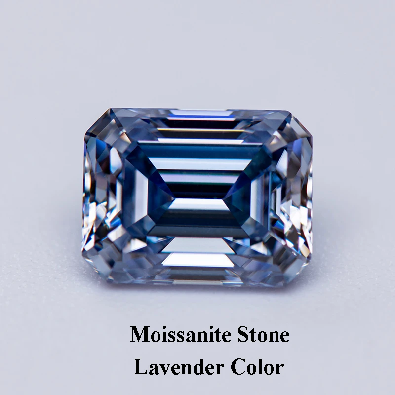 

Moissanite Stone Gemstone Emerald Cut Lavender Color Lab Grown Diamond Advanced Jewelry Making Materials with GRA Certificate