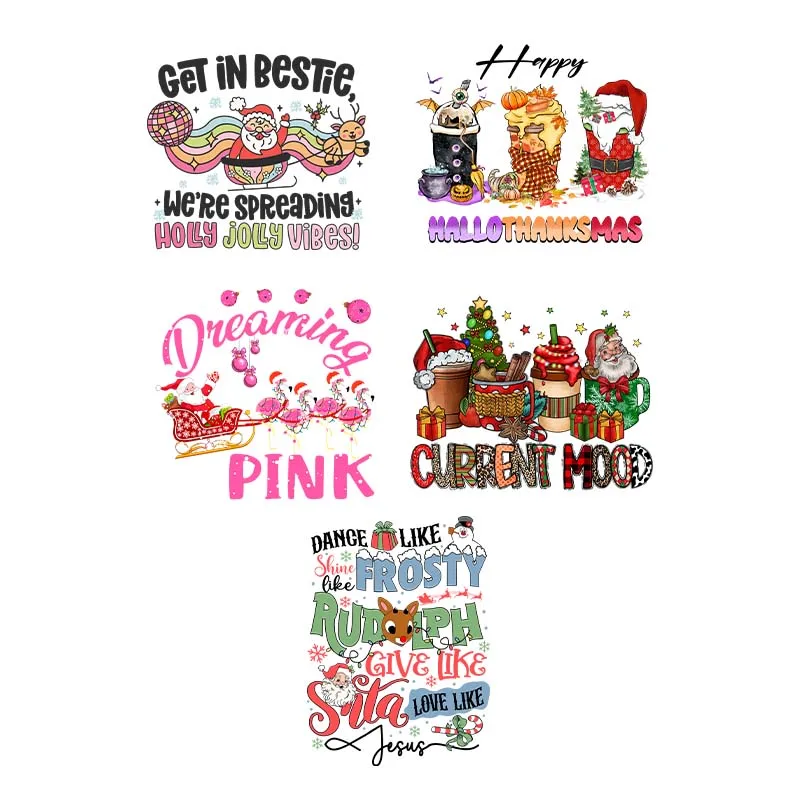 Merry Christmas Iron On Santa Claus Patch Clothing Hooding Heat DTF Transfer Sticker Cartoon Funny DIY Appliqued