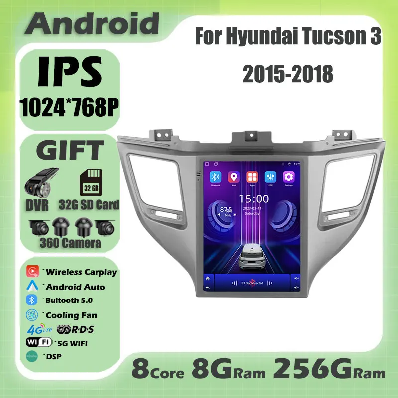 

9.7'' For Hyundai Tucson 3 2015-2018 Carplay Android 14 Car Radio Multimedia Video Player Navigaion Head Unit Stereo 2Din Audio