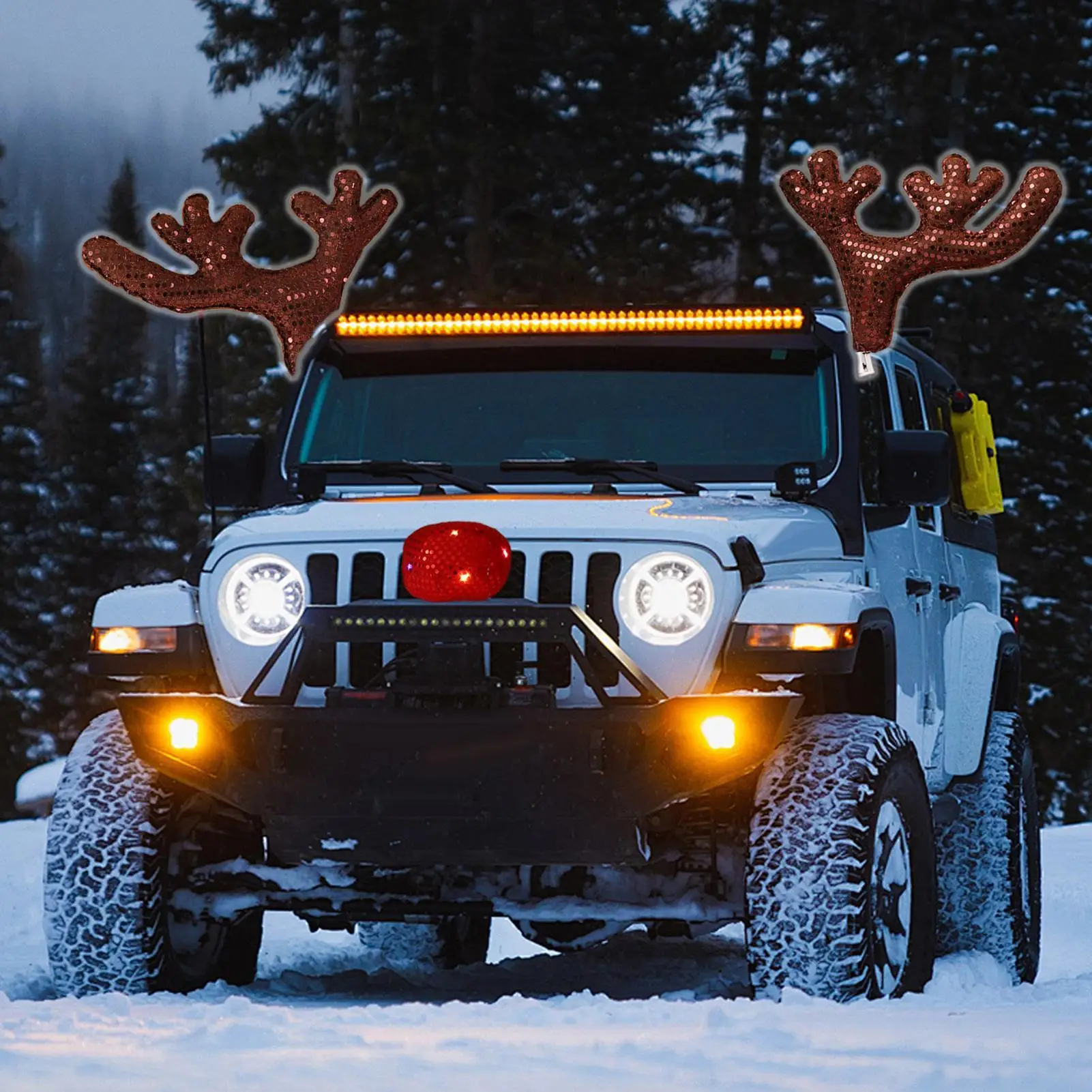 Car Antler Decoration Reindeer Christmas Decoration Kit with LED Light Up Car Truck Vehicle Costume Christmas Antler Deer Decor