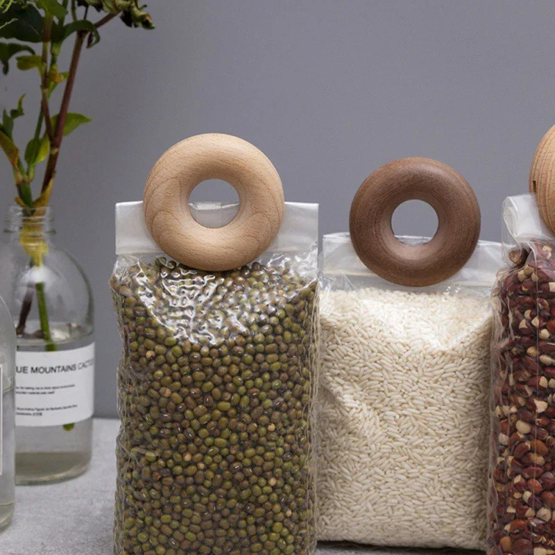 Wooden Sealer Snack Fresh Food Storage Bag Clips Kitchen Tool Accessories Donut Shape Sealing Clamp Food Clips Fashion