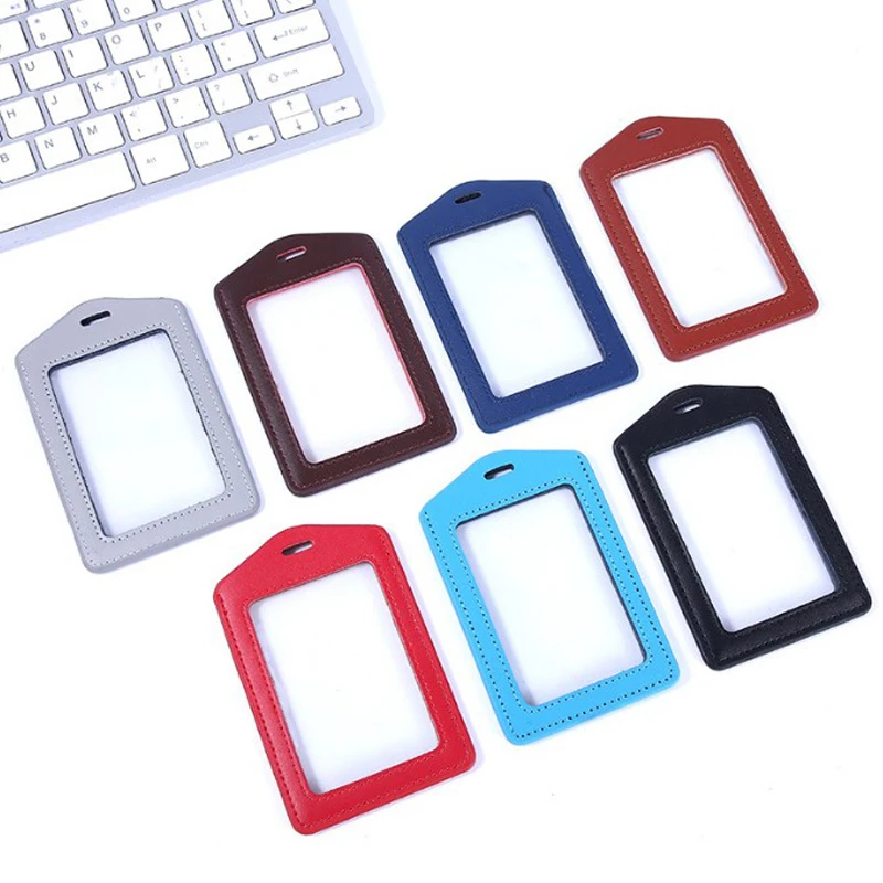 15 Pcs PU Leather Id Holders Transparent Card Cover Case Credit ID Card Badge Bag Necklace Lanyard School Office Supplies