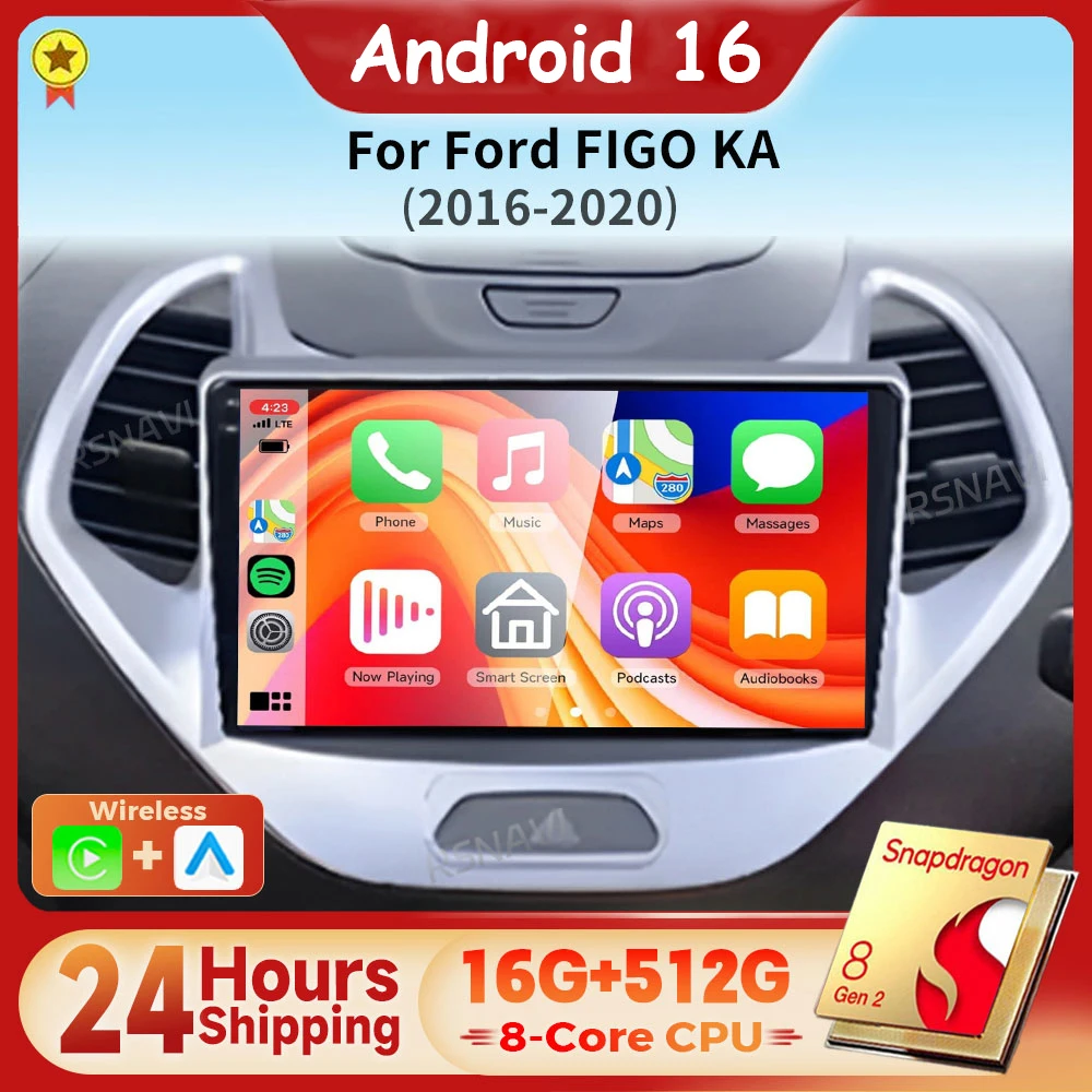 Android 16 Carplay Auto 2K Screen Car Radio BT Multimedia Video Player For Ford FIGO 2016 - 2020 Autoradio GPS 24-hour shipping