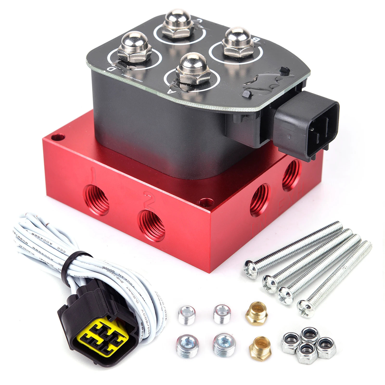 Universal 12V Red Color Air Ride Suspension Solenoid Valve Manifold Valve 0-200PSI