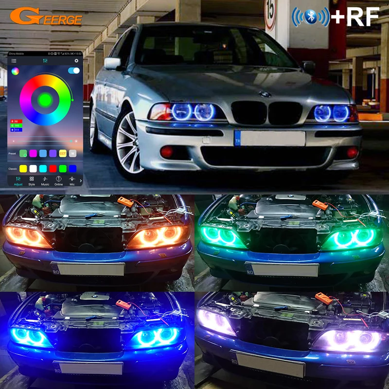 

For BMW E39 540i 530i 528i 525i 523i M5 RF W/ Wireless Remote Bluetooth APP Ultra Bright Multi Color RGB Led Angel Eyes Kit