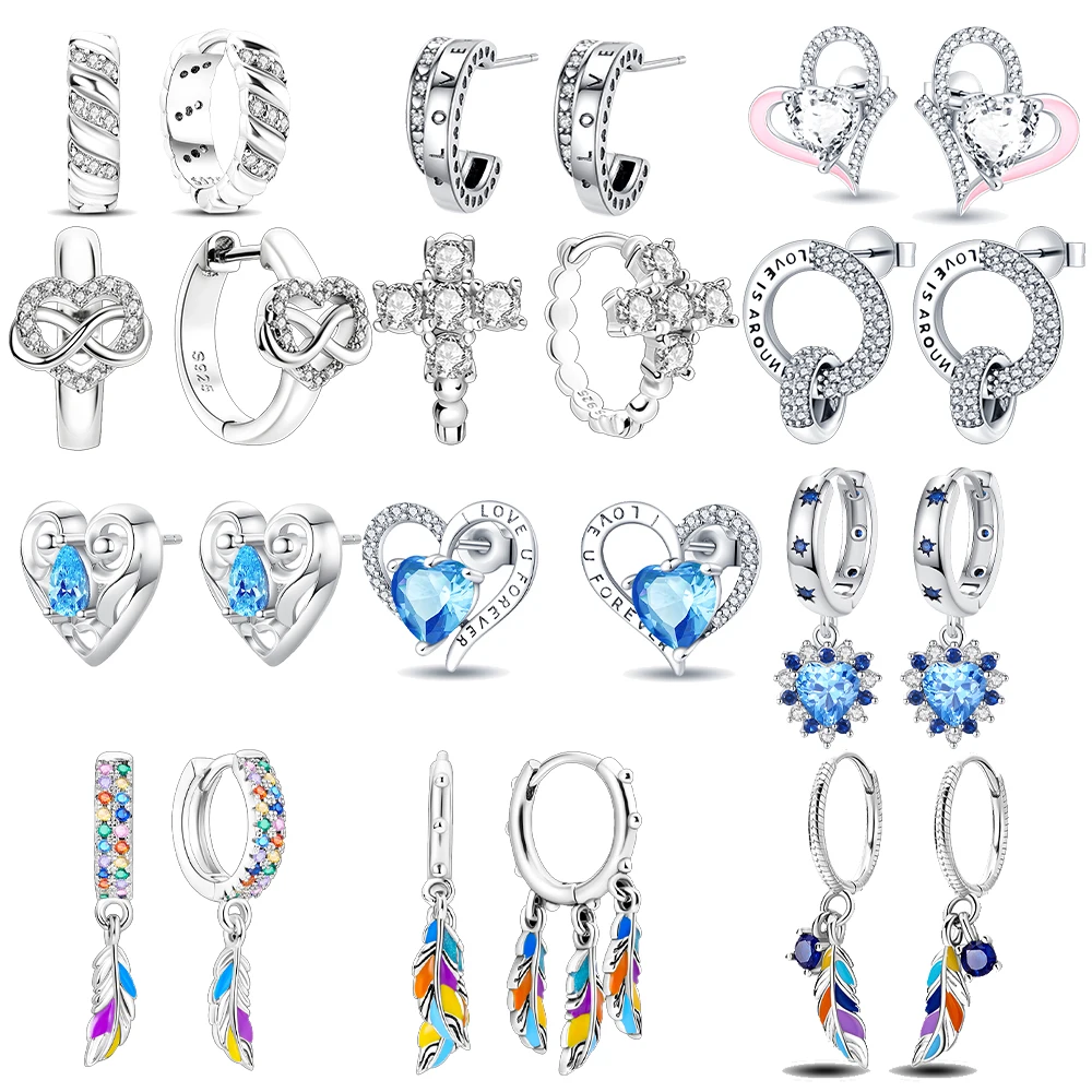 

Silver earrings 925 sterling silver colored feather cross infinite love earrings earrings female earrings fashion accessories
