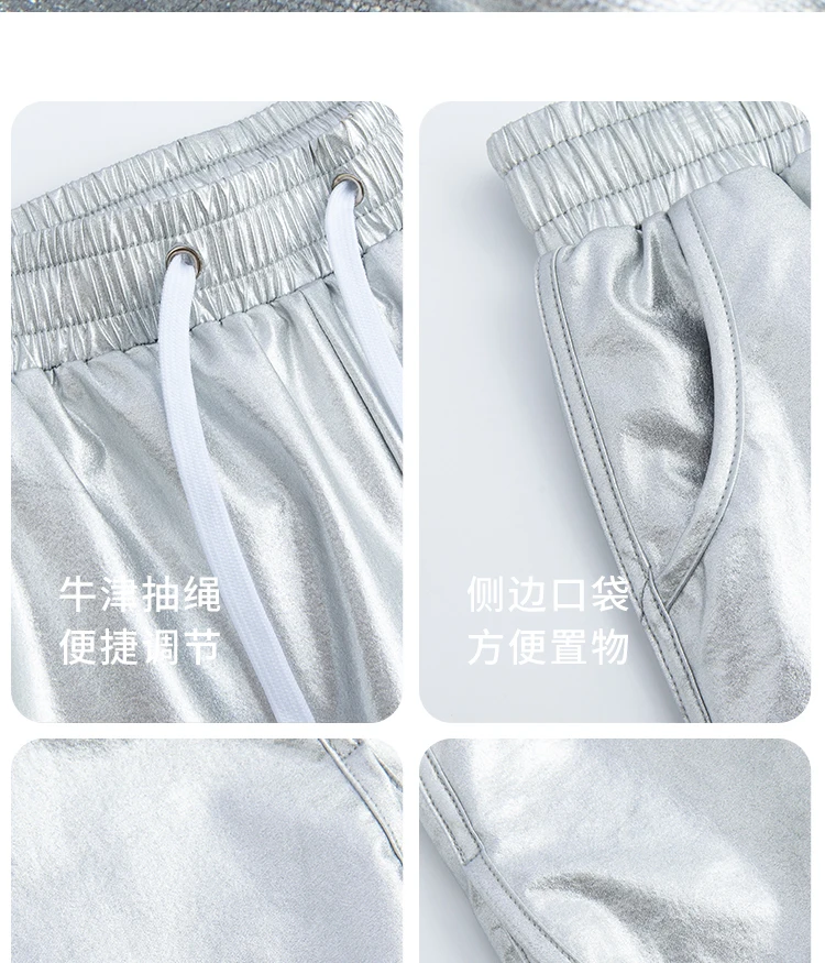 Glossy summer fashion chic silver swim shorts Plus size casual satin sports fitness bottoms