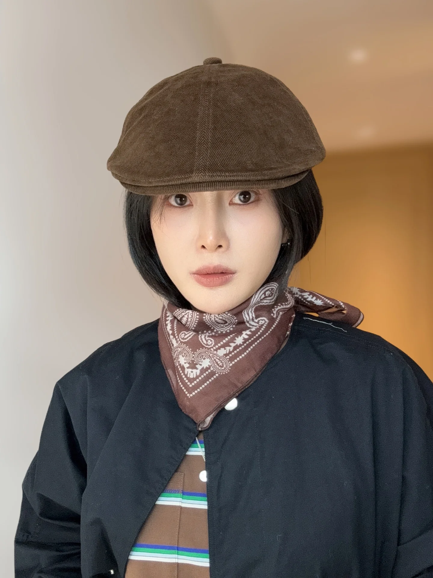 英国スタイルのベレー帽女性用大きな頭囲レトロアメリカンキャスケットキャップ冬厚みのあるトラベルキャップ