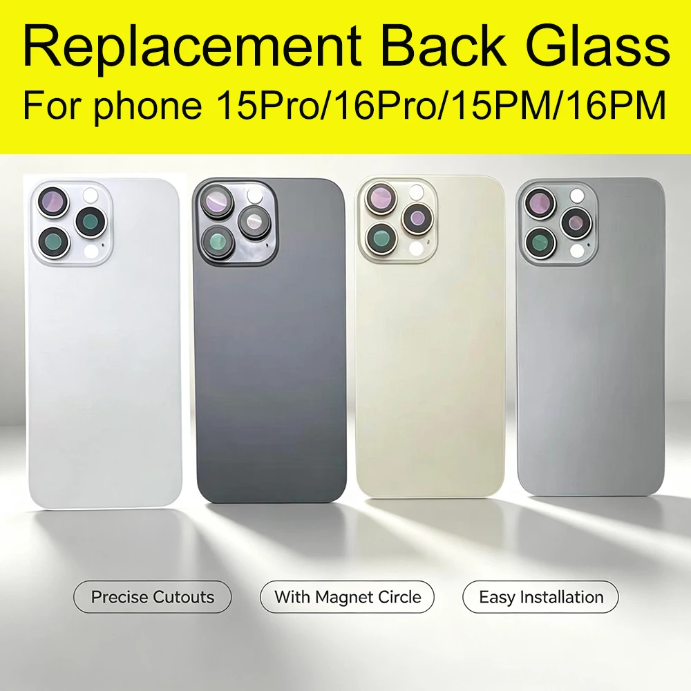 1 Pc Back Glass Replacement For iPhone 15 Pro 16 Pro Max Rear Cover With Camera Lens Bracket Built-in Magnets Repair Spare Par