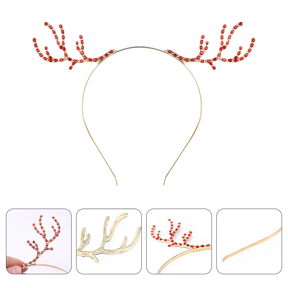 

Christmas Antler Headb Reindeer Headdress Rhinestone Hair Hoop Shape Durable Shiny Skin Friendly Multi Function