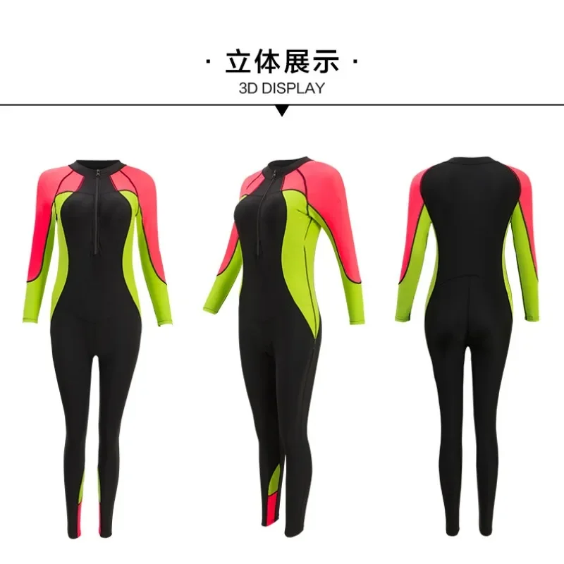 Multi Color Splicing Long Sleve One Piece Full Body Rash Guards for Women Swimsuit Rashguard Suit Surfing Swimwear Beach Wetsuit