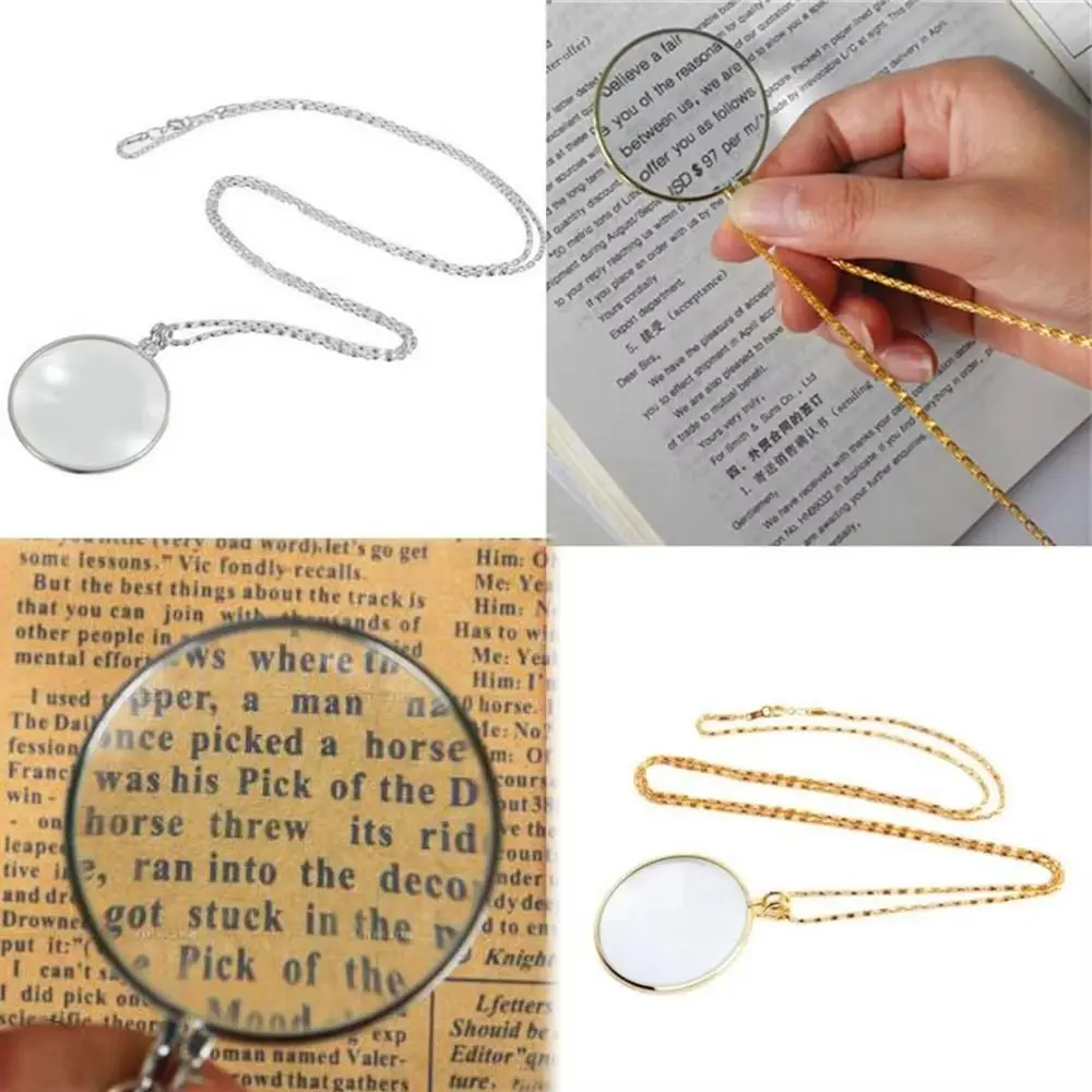 5x Magnifier Pendant Gift with Chain Portable Monocle Hanging Ornament Jewelry Optical Magnifier Necklace Reading Newspaper