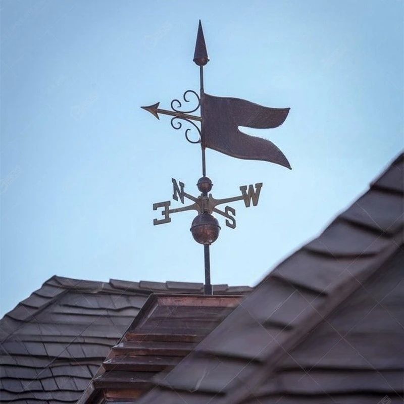 Red copper wind vane flag to map custom villa roof wind direction indication gardening copper decoration