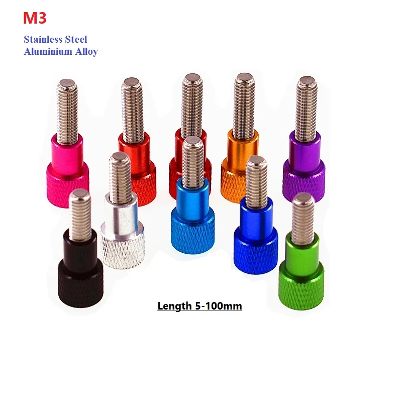 

M3 Aluminium Alloy Stainless Knurled Thumb Screw Hand Grip Knob Step Bolt Screws Multiple Colors Length 5-100mm