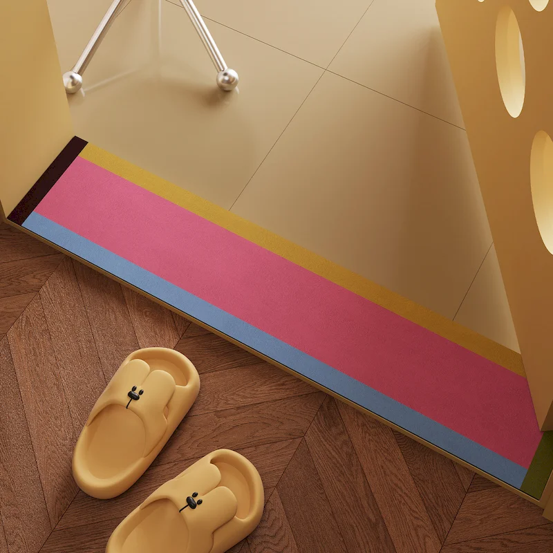 VIKAMA Color Blocked Striped Anti Slip Carpet Quick Drying Floor Mat Bedroom Living Room Entrance Threshold Mat Home Decoration