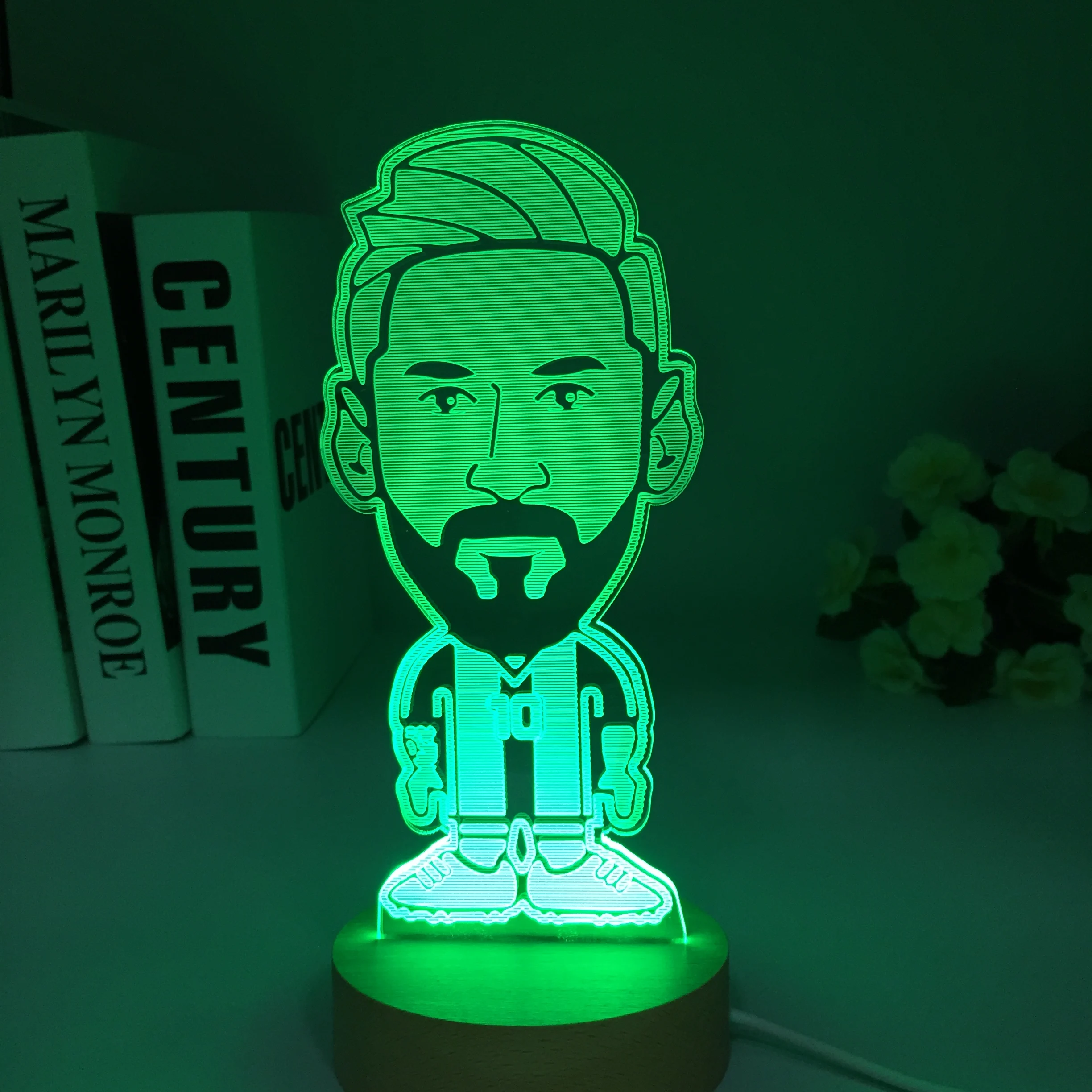 Soccer Football Star Lionels Messis Wooden 3D Lamp 7 Colors Bedside Bedroom LED USB Night Light Home Decoracao Kis Wood Gift Toy