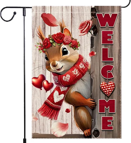 Valentine’S Day Garden Flag 12X18Inch Double Sided the Squirrel Red Love Heart R ZZO EEZ
