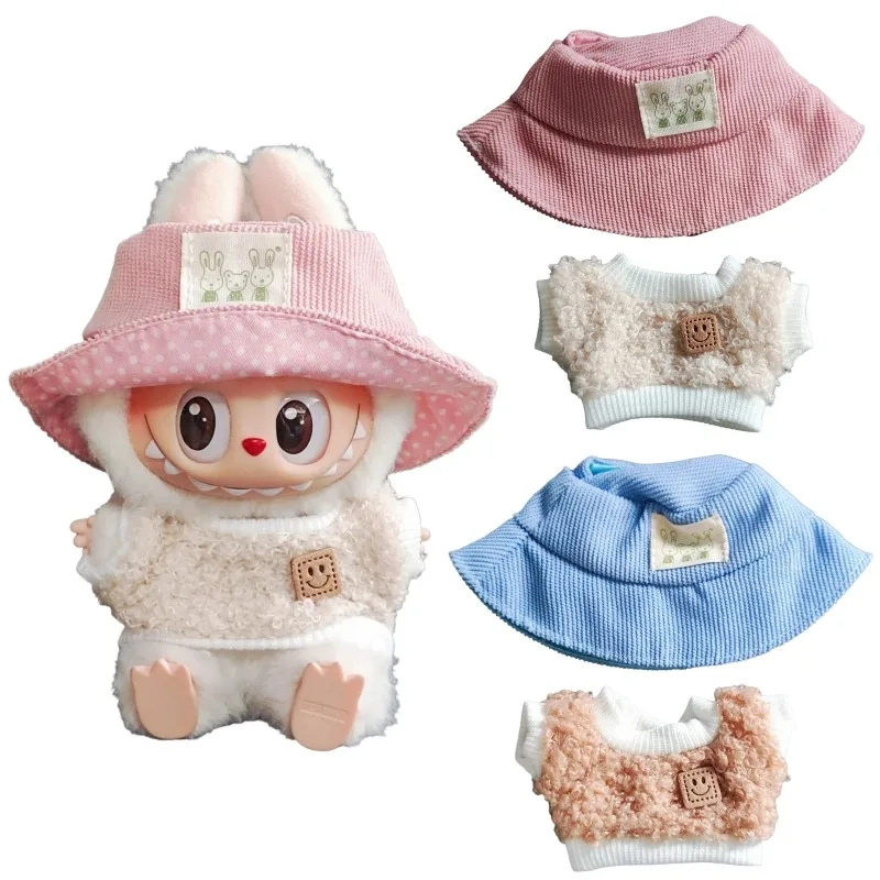 

Labubu Dolls Cute Mini Plush 17cm Doll'S Clothes Korea Kpop Exo Idol Dolls Overalls Clothing DIY Accessories Gifts waist bag