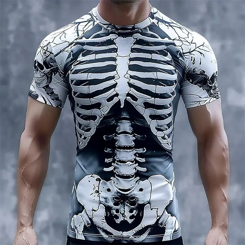 3D Printed Skeleton Body T Shirt Men Bone Pattern Tee Shirts Harajuku Street Casual O-Neck Short Sleeve Tees Loose Summer Tops