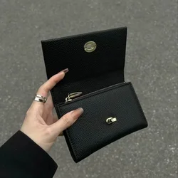 BOMO Turn Retro Wallets for Women Black Litchi Pattern Short Folding Wallets Korean Style Luxury Designer Bags Trend 2024