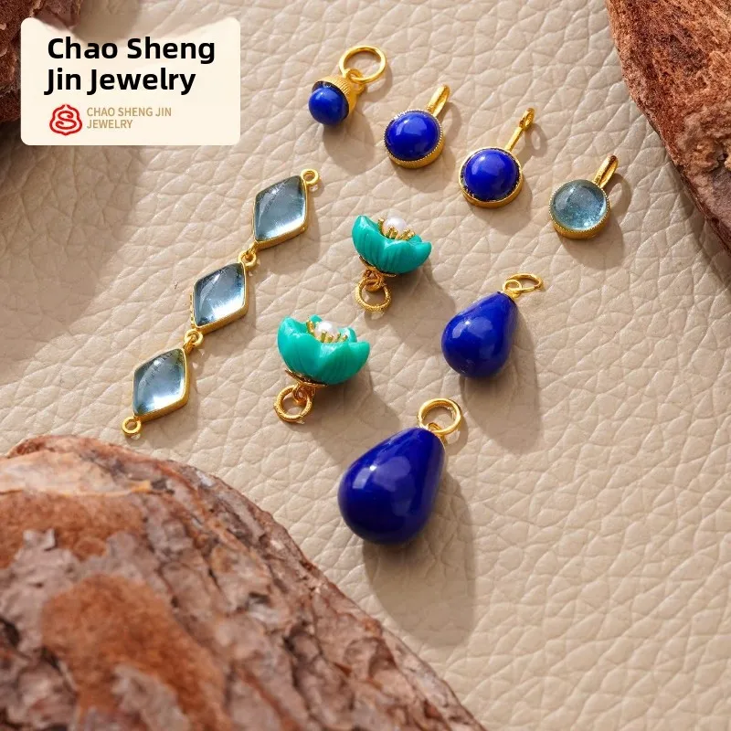18k-gold-pendant-diy-all-gold-inlay-lapis-lazuli-drop-earring-old-gold-bracelet-accessory-jewelry-fashion-accessories