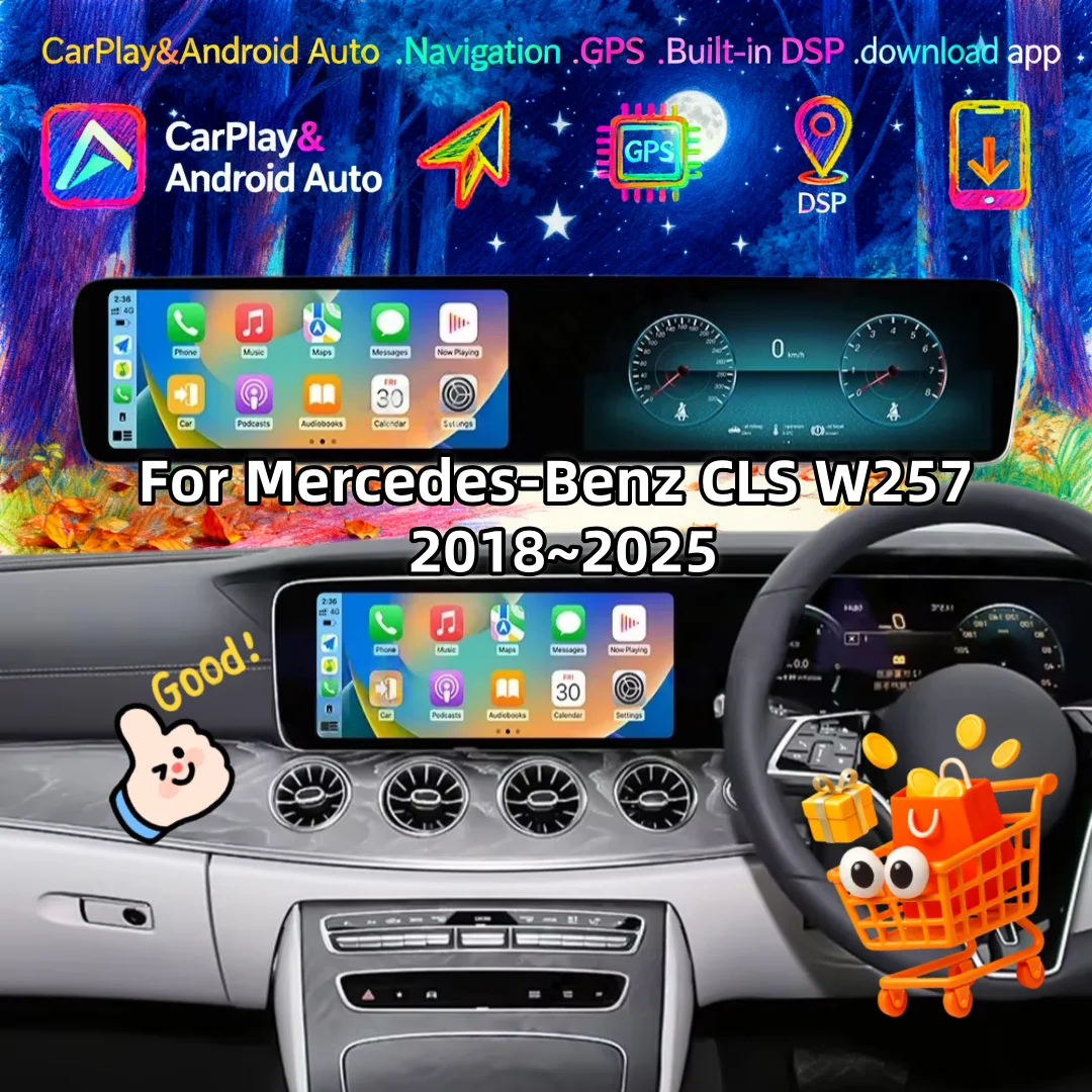 Dual screen Car Radio For Benz CLS W257 2018 2019-2025 Android 13 Multimedia Auto Motive Stereos Video Player GPS Navi Carplay