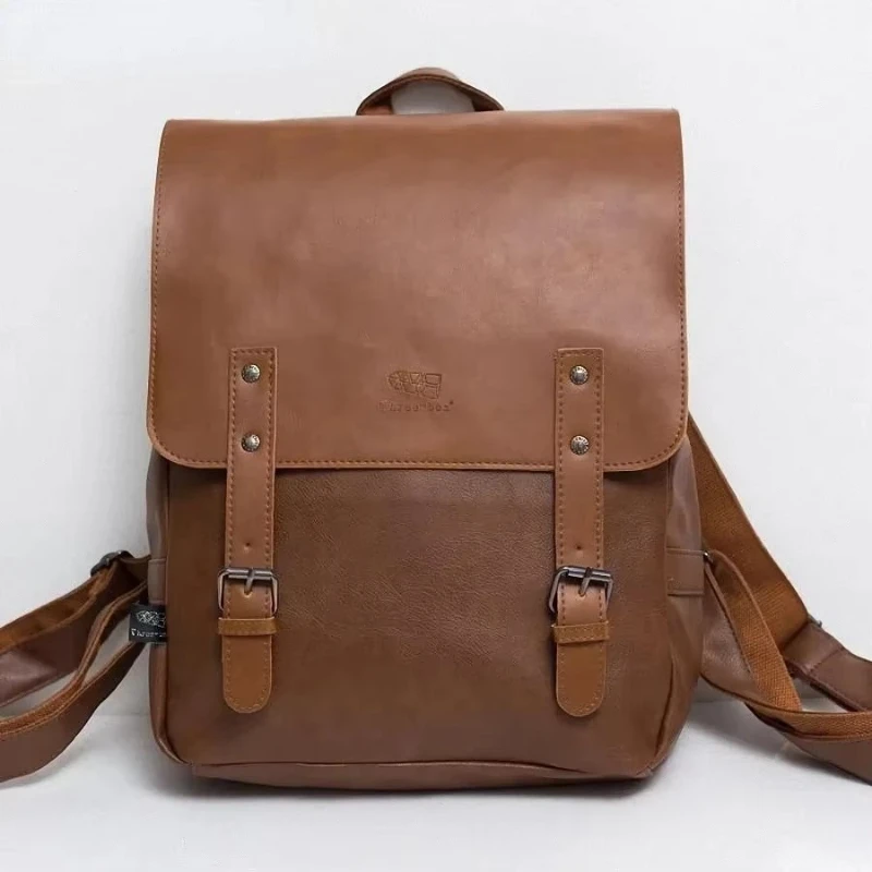 

Vintage PU Leather Men Leisure Backpacks Preppy Style Mochila School Backpack 14'' Male Laptop Teenagers Shoulder Bag Rucksack